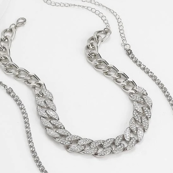 2 Pcs. Pave Rhinestone Necklace (silver) - Picture 3 of 8